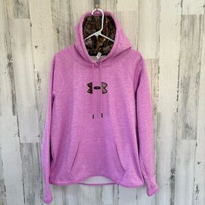 Under Armour Women’s Size XL Pink/Camo Trim Drawstring Hoodie 100% Polyester